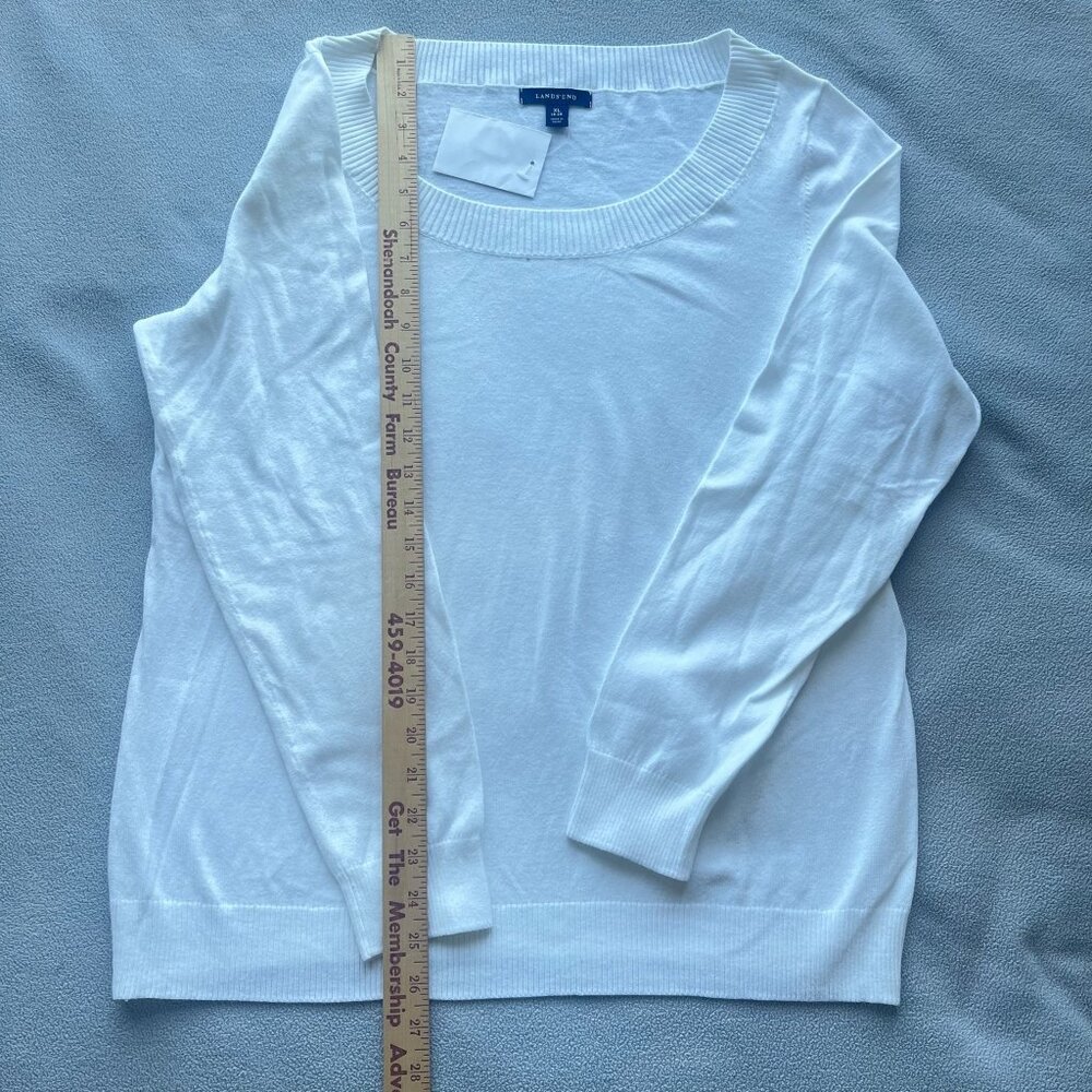 Lands End Sweater Womens XL Scoop Neck White Lightweight Layer Cotton Knit NEW - Picture 5 of 9